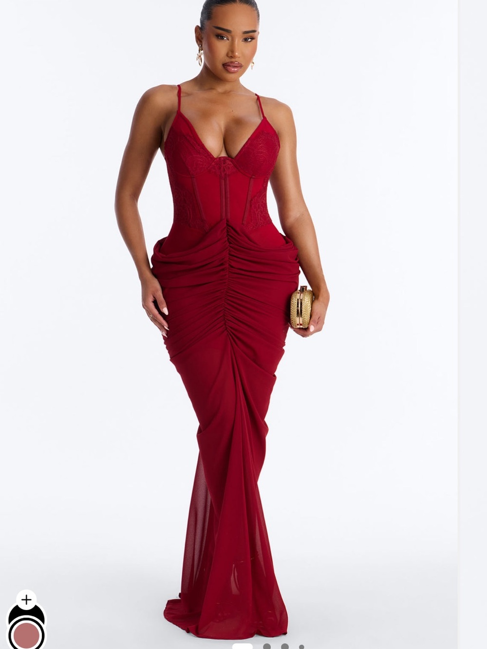 Fashion Nova Wine Corset Ruched Maxi Dress